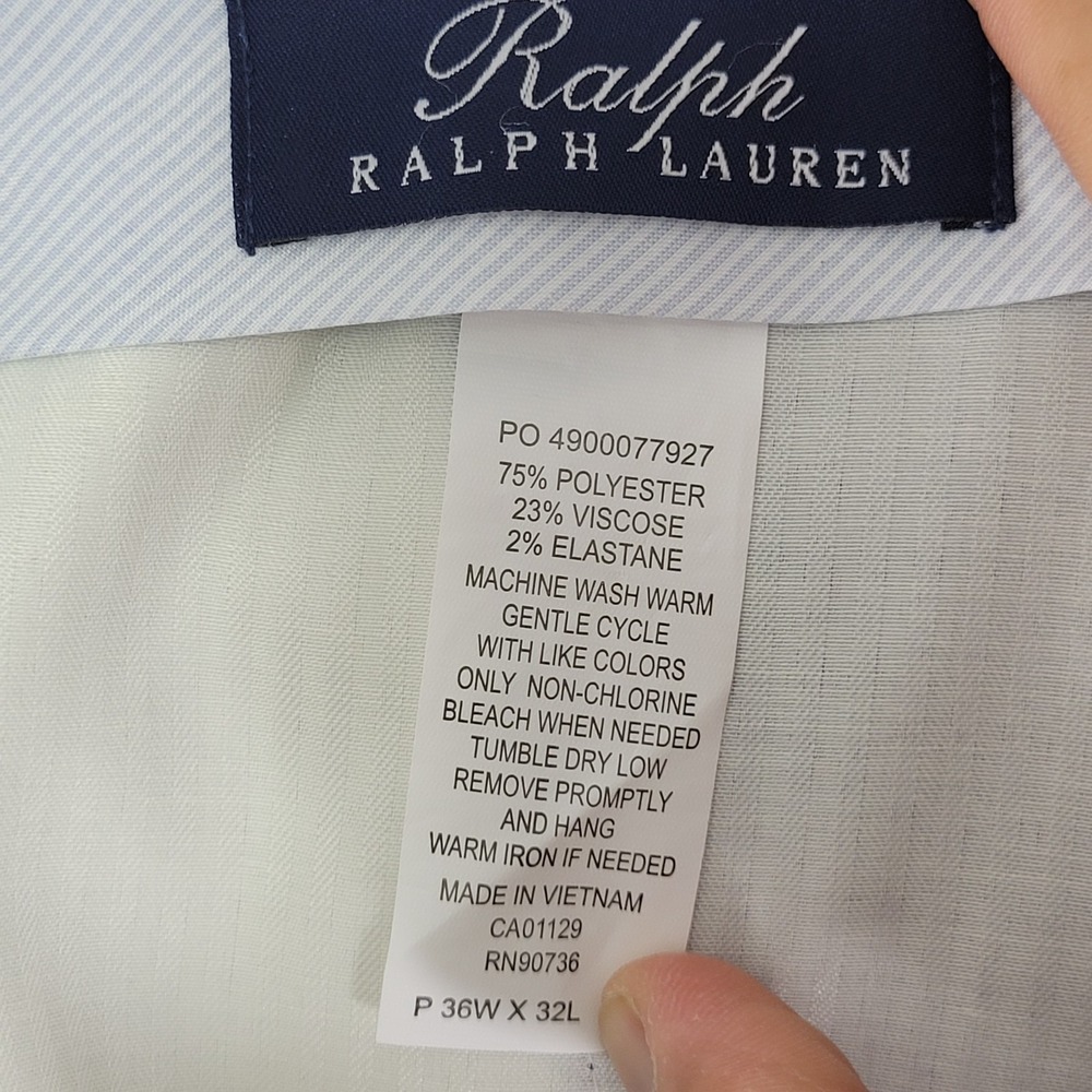 Ralph Lauren Men's Dress Pant Trousers Navy Blue Polyester Blend Pleated 36x32 - Picture 10 of 10